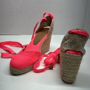 Castaner Castañer Espadrille Wedges Wrap Around Shoe Lace Up Neon Pink Size 39 9
